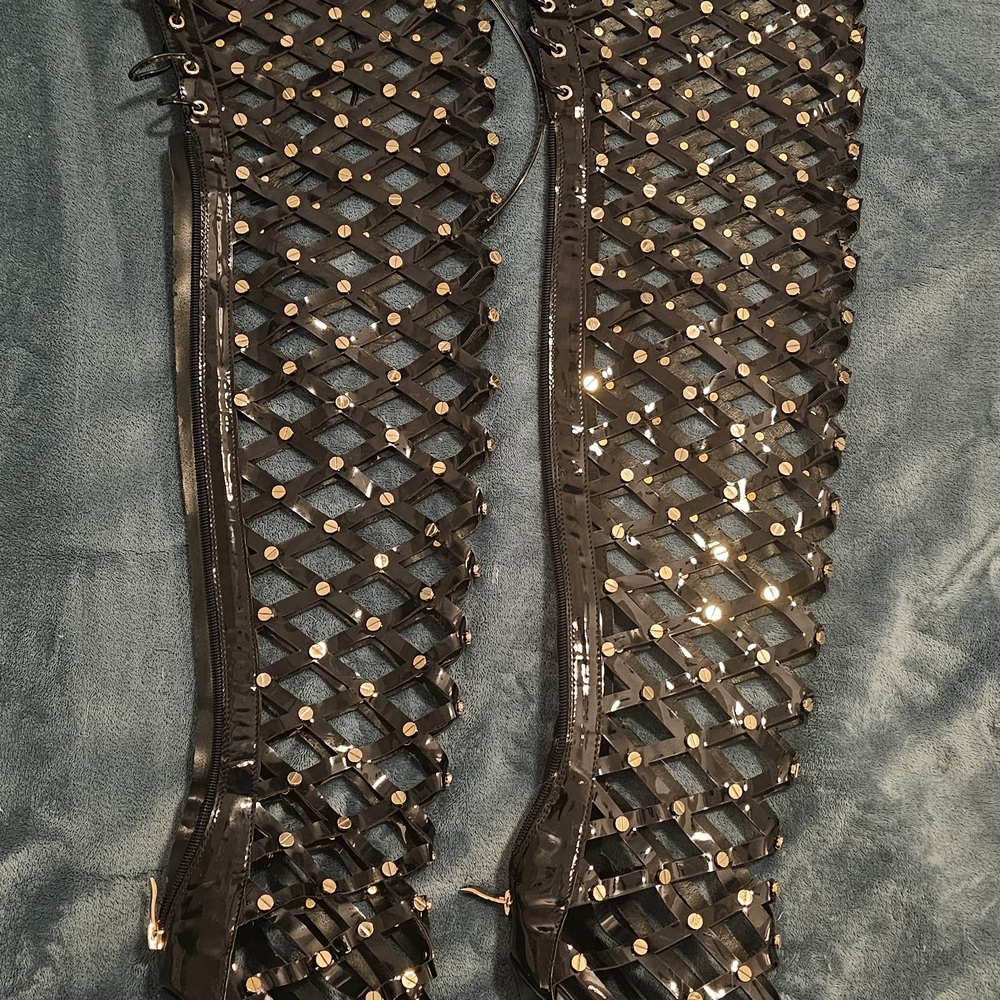 Black Studded Women's Knee-High Boots